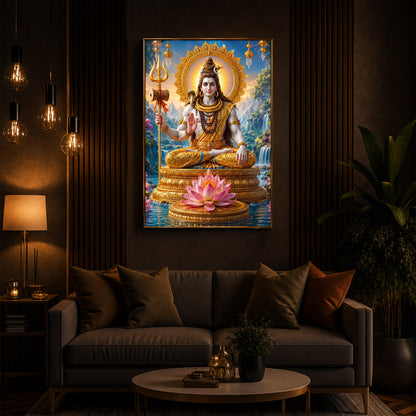 Lord Shiva Seated In Deep Meditation Modern Luxury Backlight Vertical Wall Art