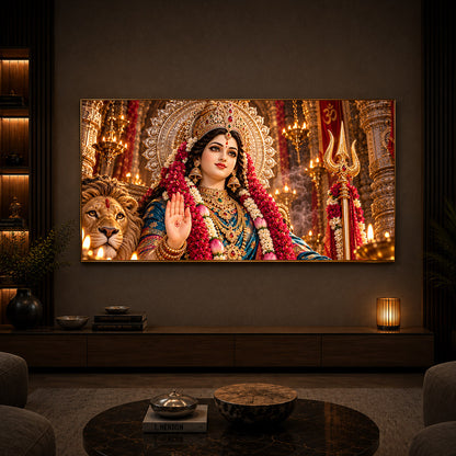 Divine Maa Durga Modern Luxury Backlight Horizontal Wall Art