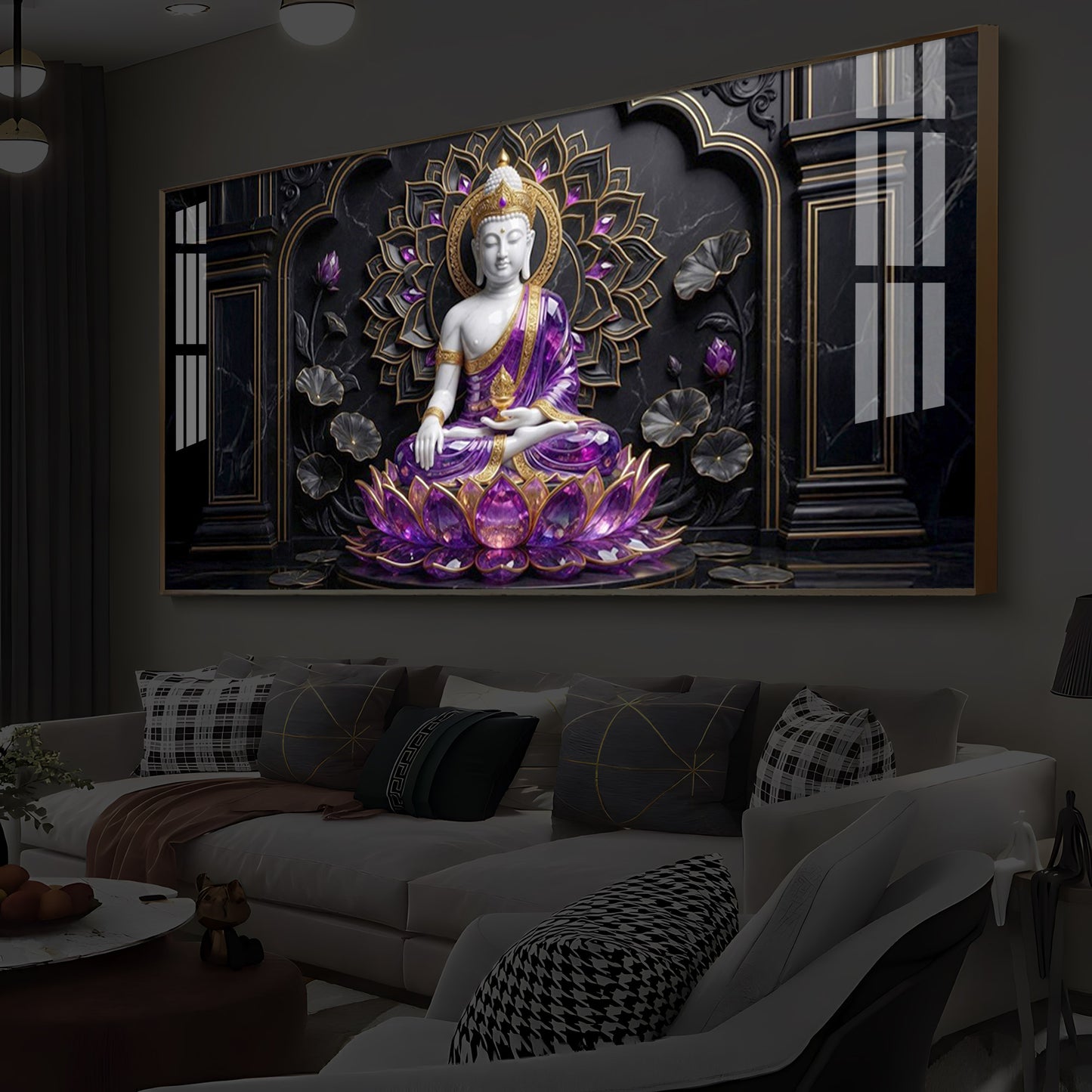 Buddha In Purple Robes Modern Luxury Backlight Horizontal Wall Art