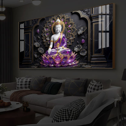 Buddha In Purple Robes Modern Luxury Backlight Horizontal Wall Art