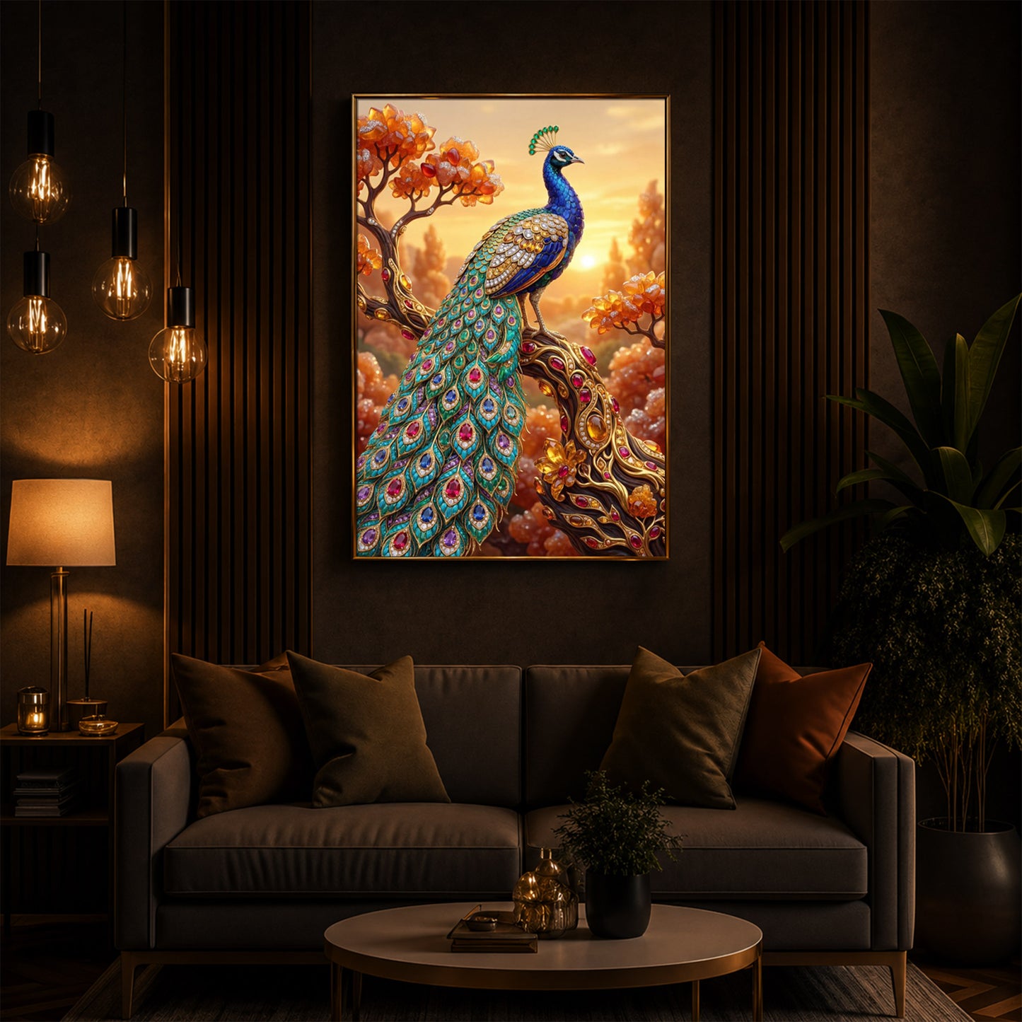 Majestic Peacock Modern Luxury Backlight Vertical Wall Art
