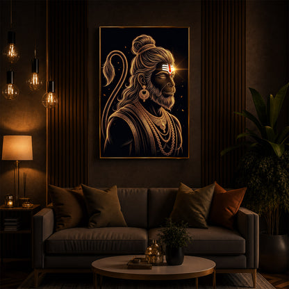 Hanuman With Tilak Modern Luxury Backlight Vertical Wall Art