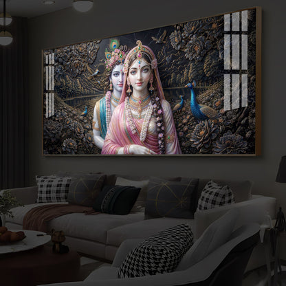 Blissful Radha Krishna Modern Luxury Backlight Horizontal Wall Art