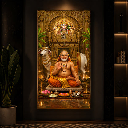 Sri Raghavendra Swamy With Cow Modern Luxury Backlight Vertical Wall Art