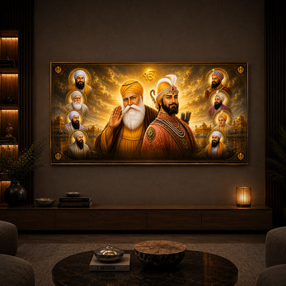 Ten Sikh Gurus Golden Darbar Modern Luxury Backlight Horizontal Wall Art