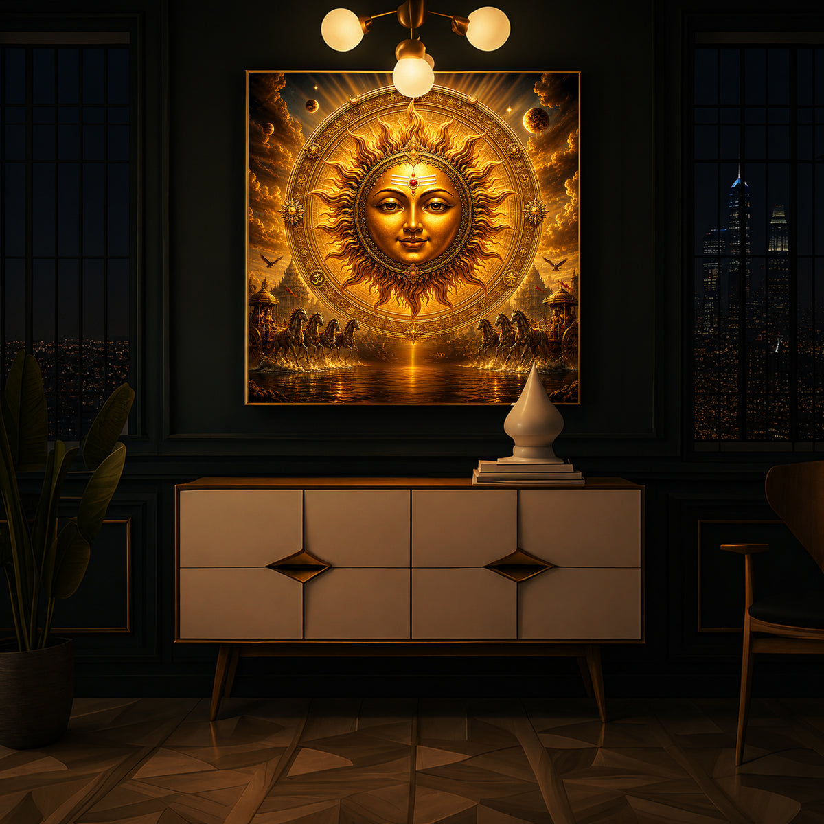 Divine Surya Dev Modern Luxury Backlight Square Wall Art