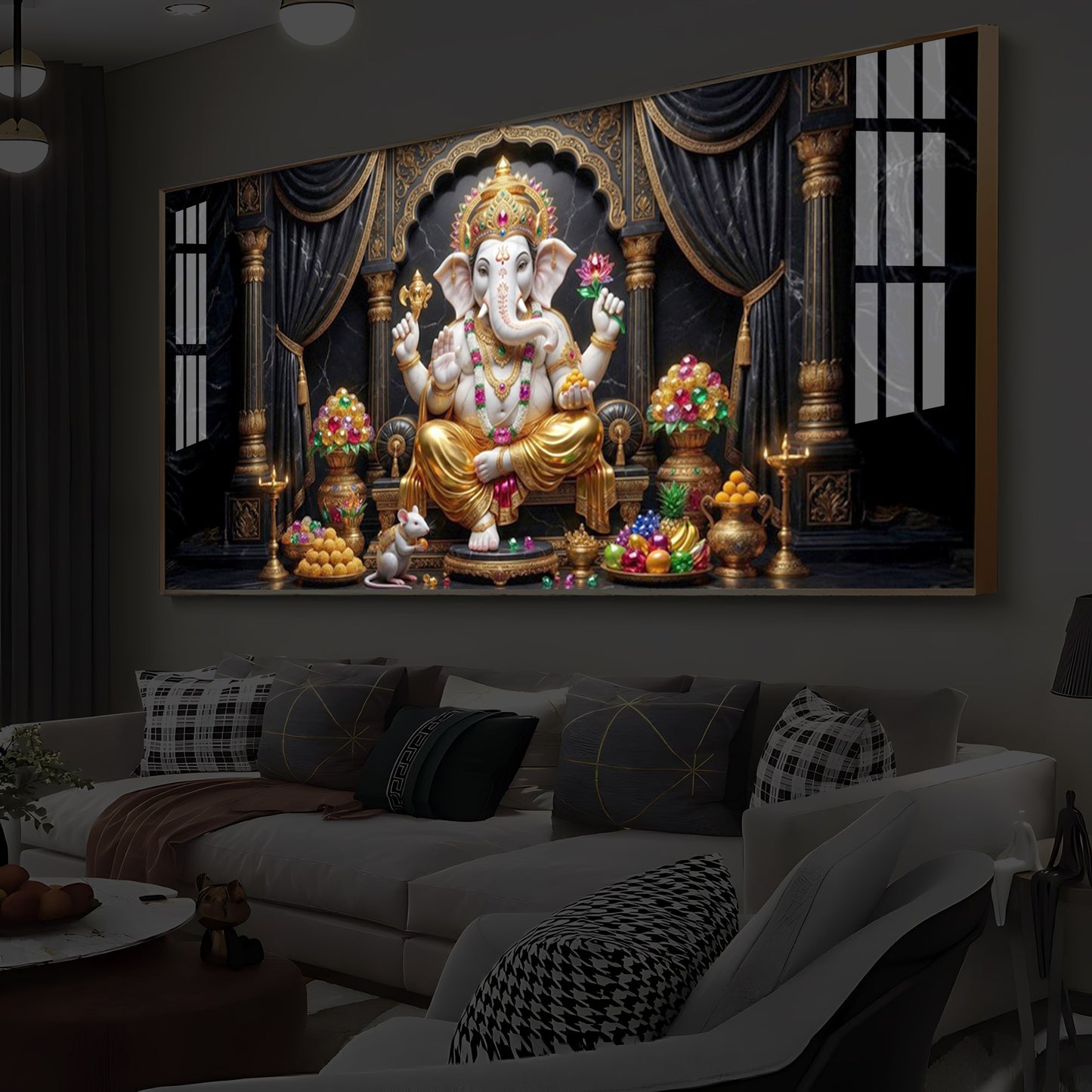 Hindu Deity Lord Ganesha Modern Luxury Backlight Horizontal Wall Art
