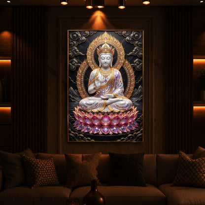 Buddha Seated On A Pink Lotus Modern Luxury Backlight Vertical Wall Art