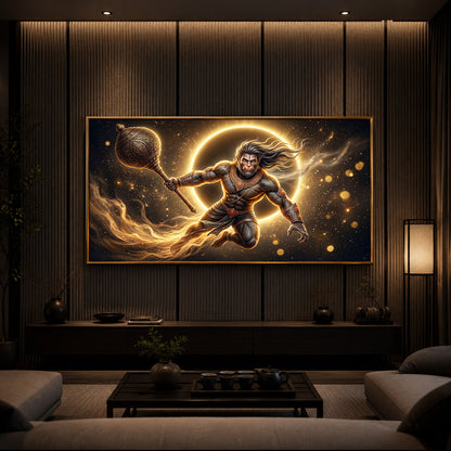 Lord Hanuman With Gada Modern Luxury Backlight Horizontal Wall Art