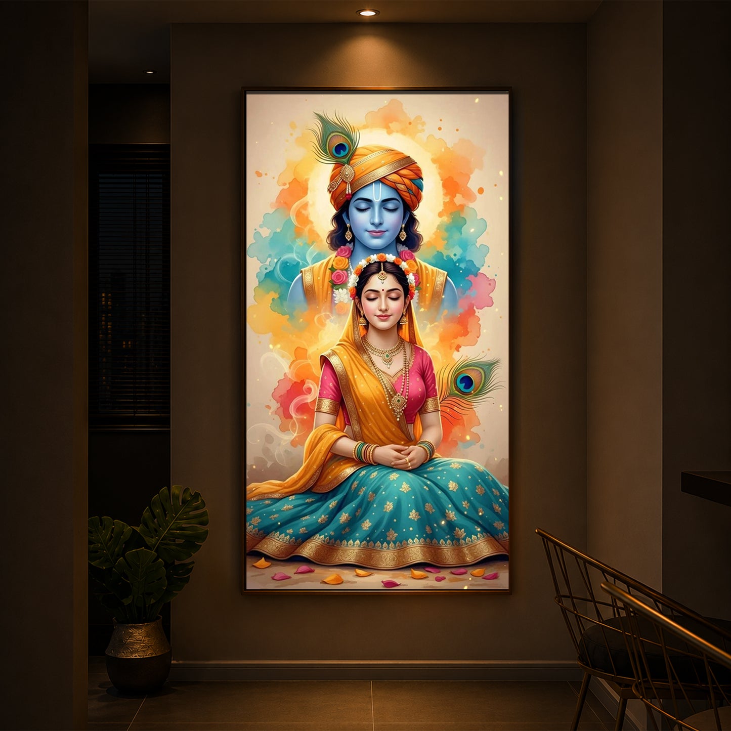 Radhe Krishna Modern Luxury Backlight Vertical Wall Art