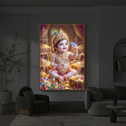 Little Lord Krishna Ji Modern Luxury Backlight Vertical Wall Art