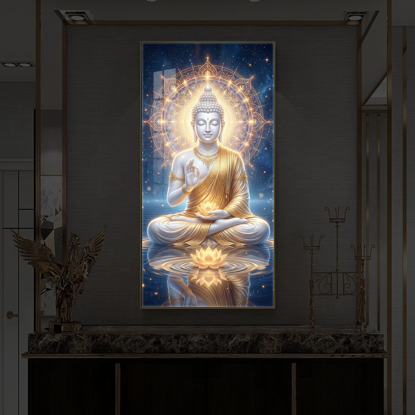 Blessings Of Buddha Modern Luxury Backlight Vertical Wall Art