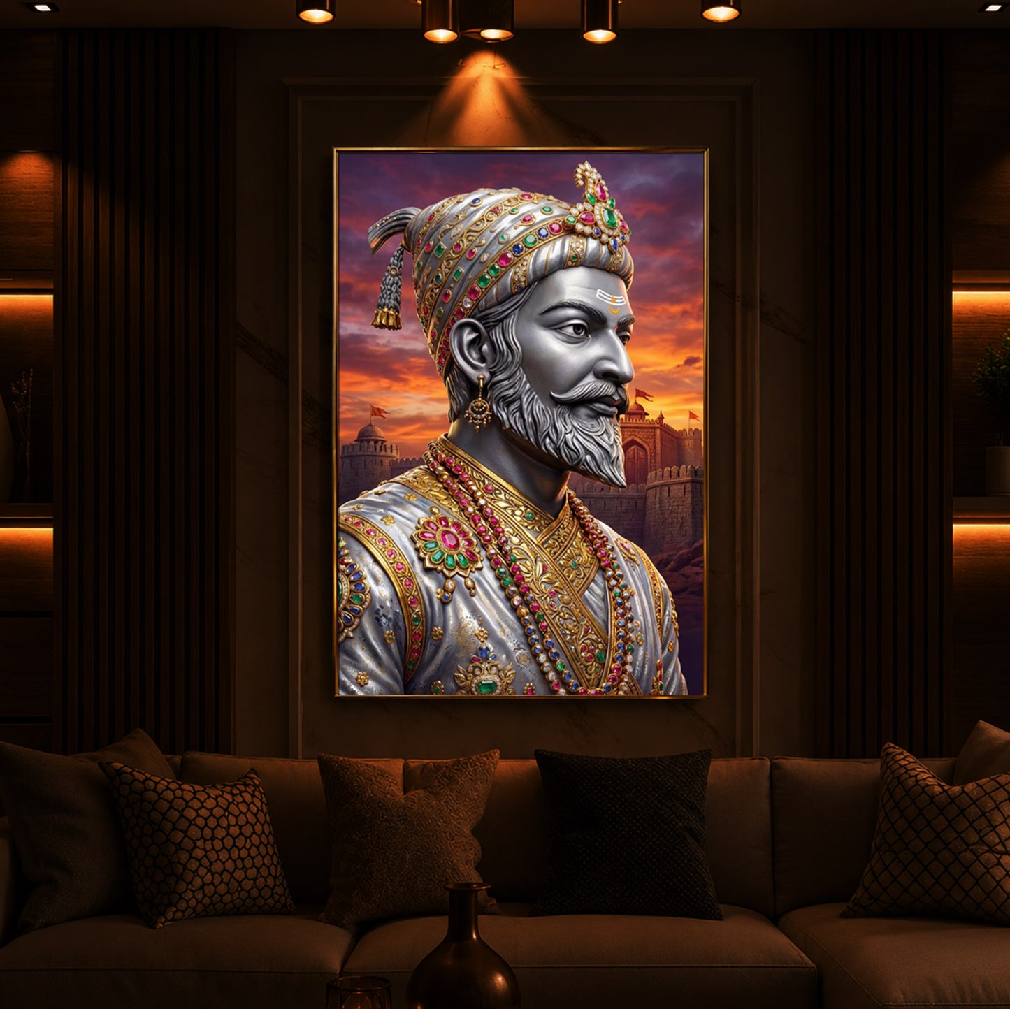 Maratha Shivaji Maharaj Modern Luxury Backlight Vertical Wall Art