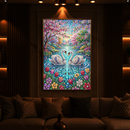 Pair Of Swans Modern Luxury Backlight Vertical Wall Art