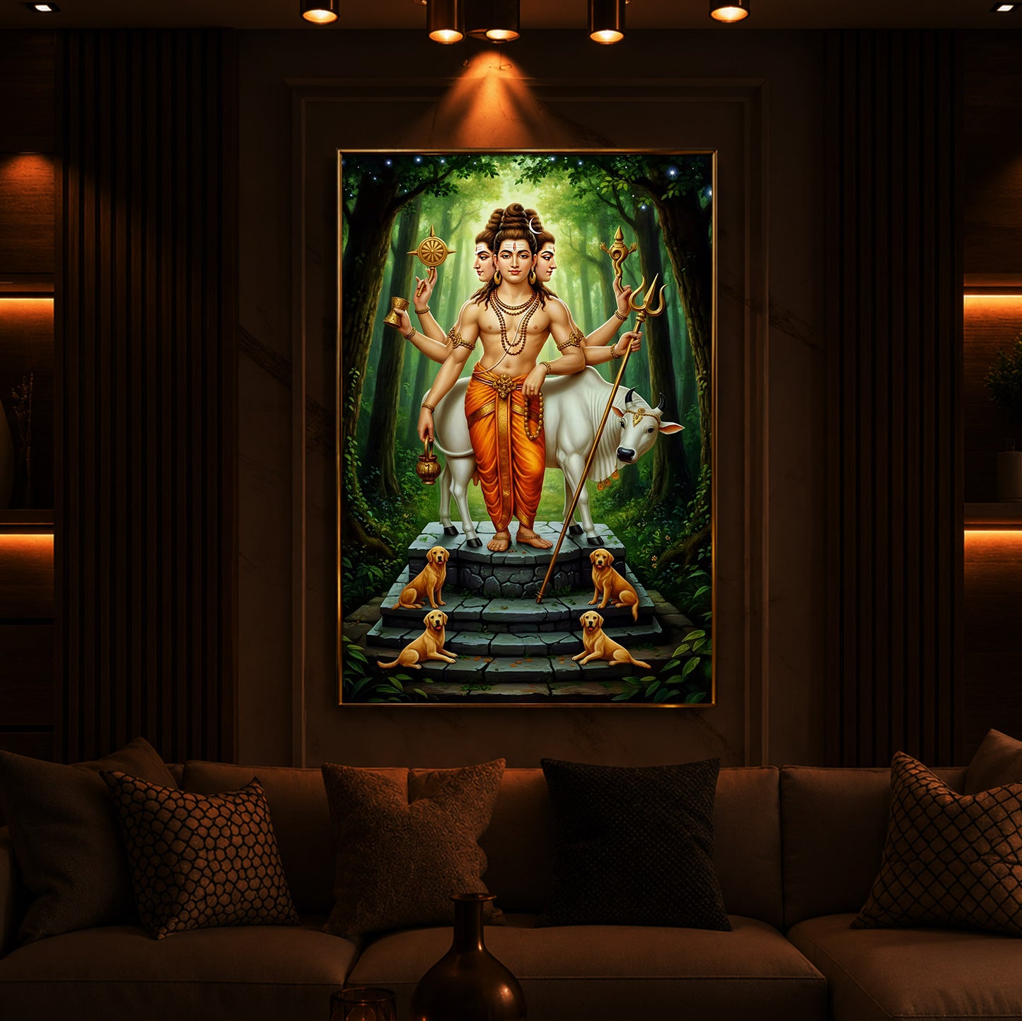 Jai Guru Dattatreya Modern Luxury Backlight Vertical Wall Art