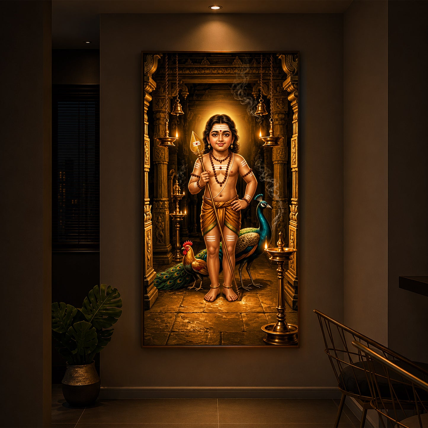 God Bala Muruga Modern Luxury Backlight Vertical Wall Art