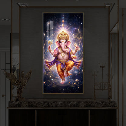 Shree Ganesha's Celestial Embrace Modern Luxury Backlight Vertical Wall Art