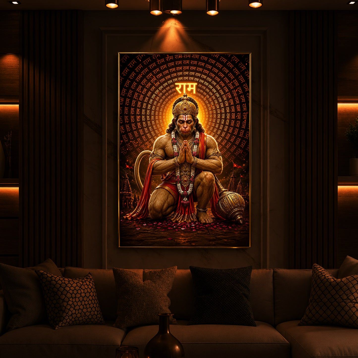 Bajrang Bali Modern Luxury Backlight Vertical Wall Art