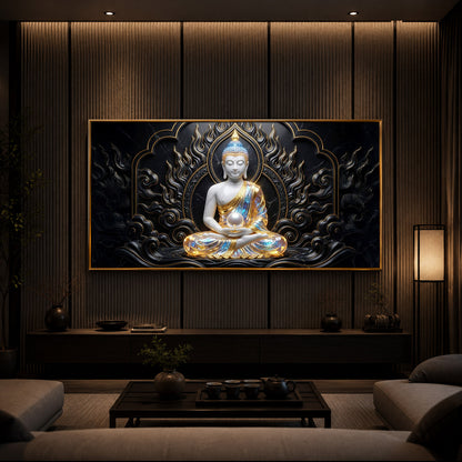 Meditating Buddha Ji Modern Luxury Backlight Horizontal Wall Art