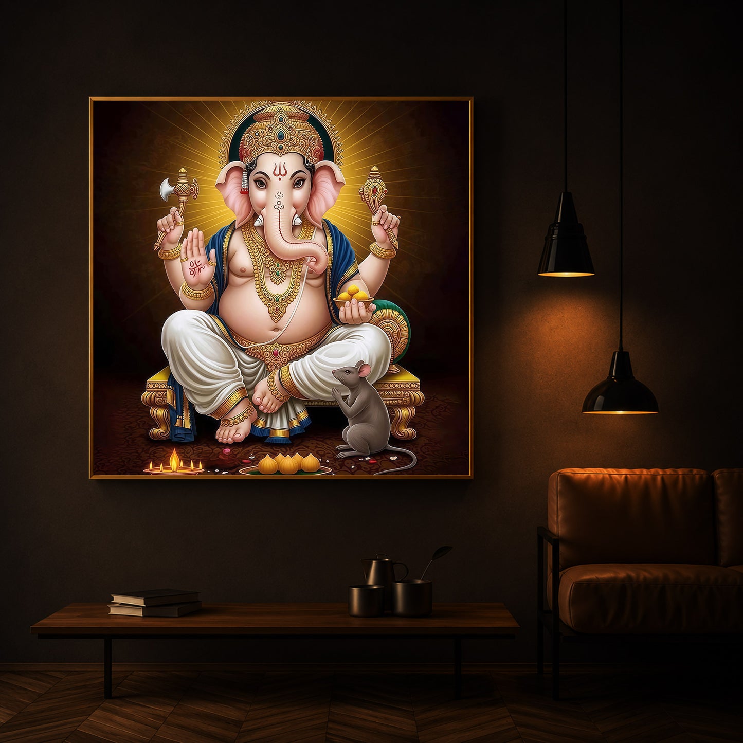 Shree Ganesh Modern Luxury Backlight Square Wall Art
