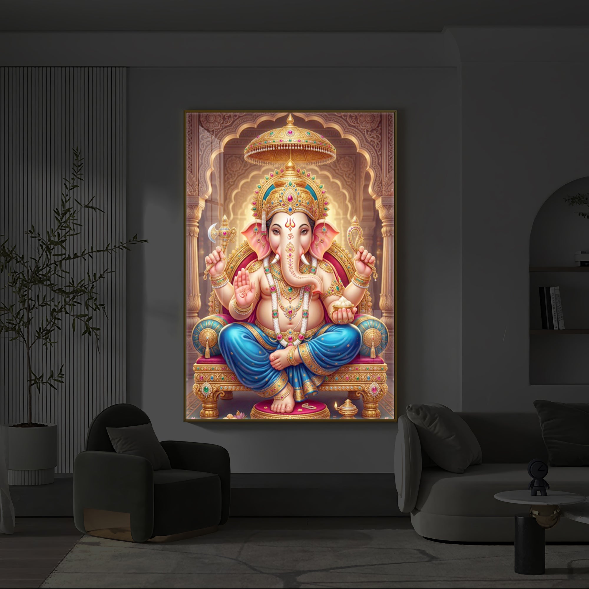 Shree Ganesh Modern Luxury Backlight Vertical Wall Art