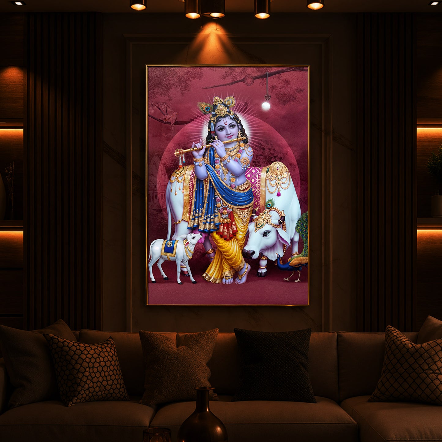 Shree Krishna Ji Modern Luxury Backlight Vertical Wall Art