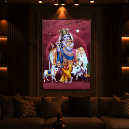 Shree Krishna Ji Modern Luxury Backlight Vertical Wall Art