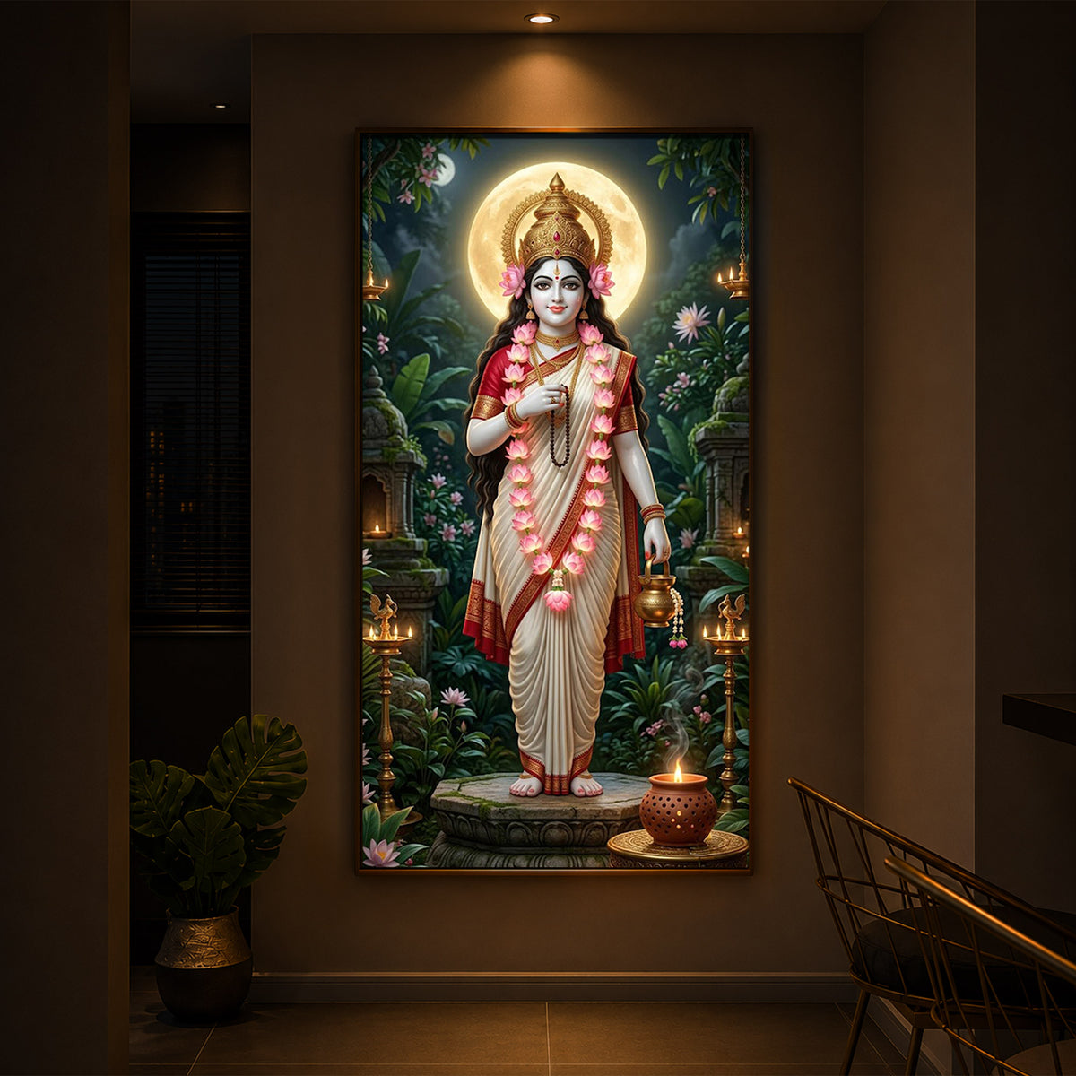Maa Brahmacharini Modern Luxury Backlight Vertical Wall Art
