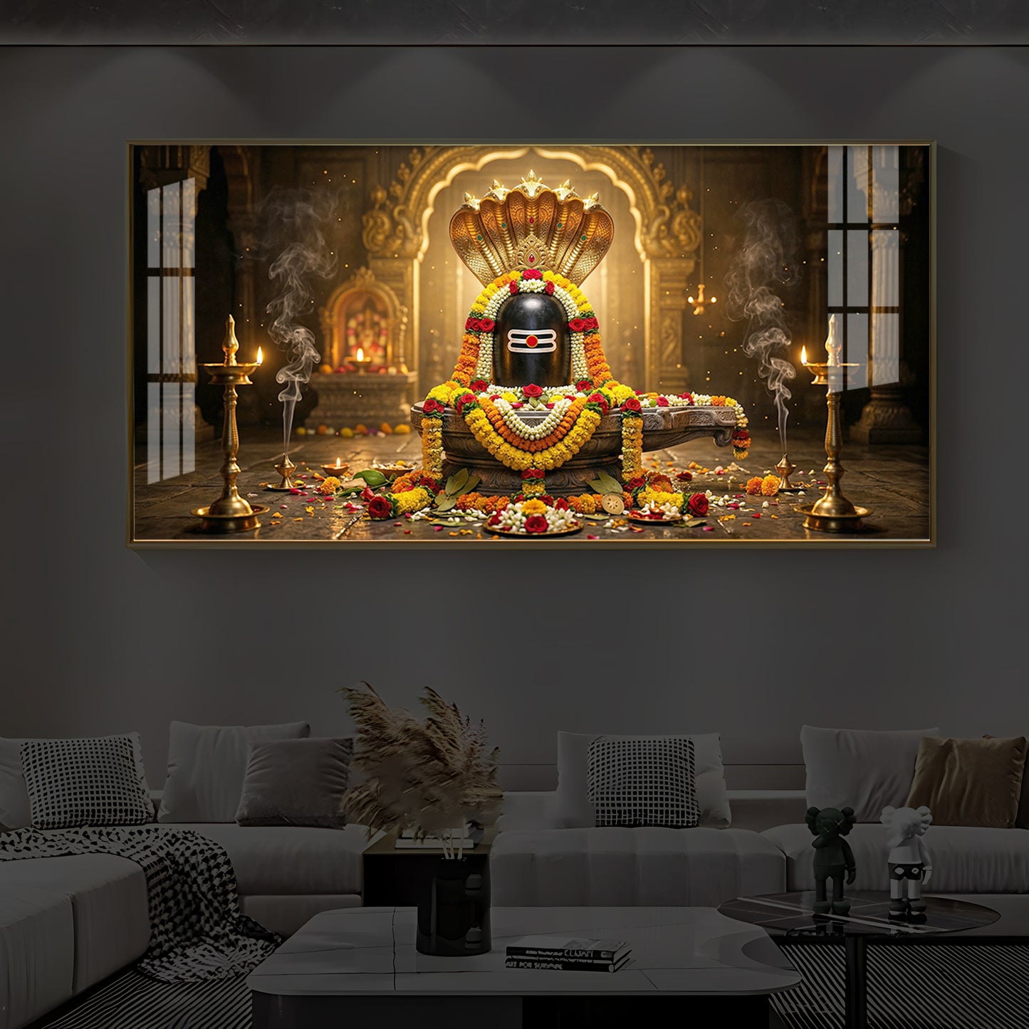 Mahadeva Shivling Modern Luxury Backlight Horizontal Wall Art