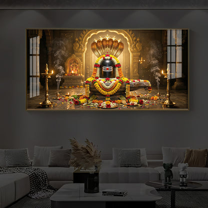Mahadeva Shivling Modern Luxury Backlight Horizontal Wall Art