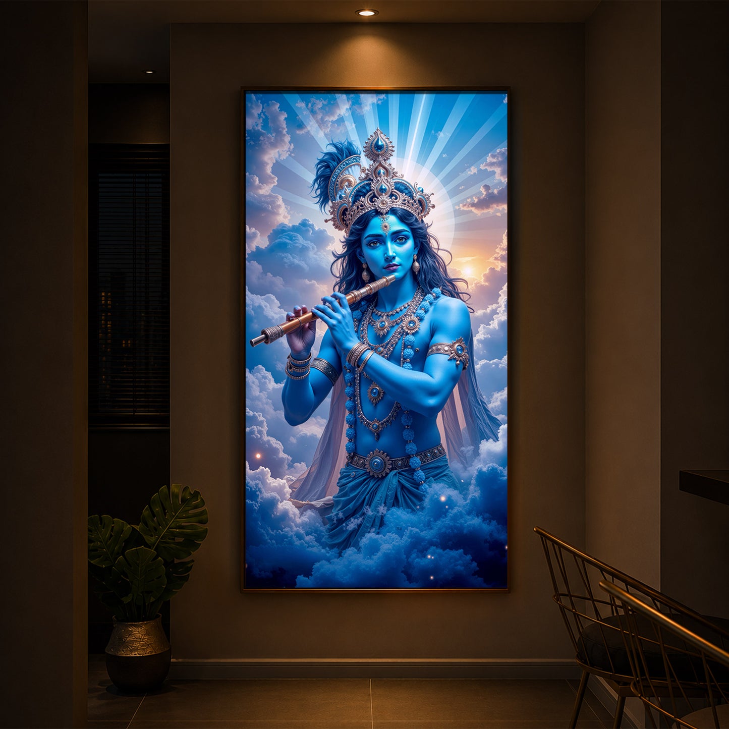 Lord Shri Krishna Modern Luxury Backlight Vertical Wall Art