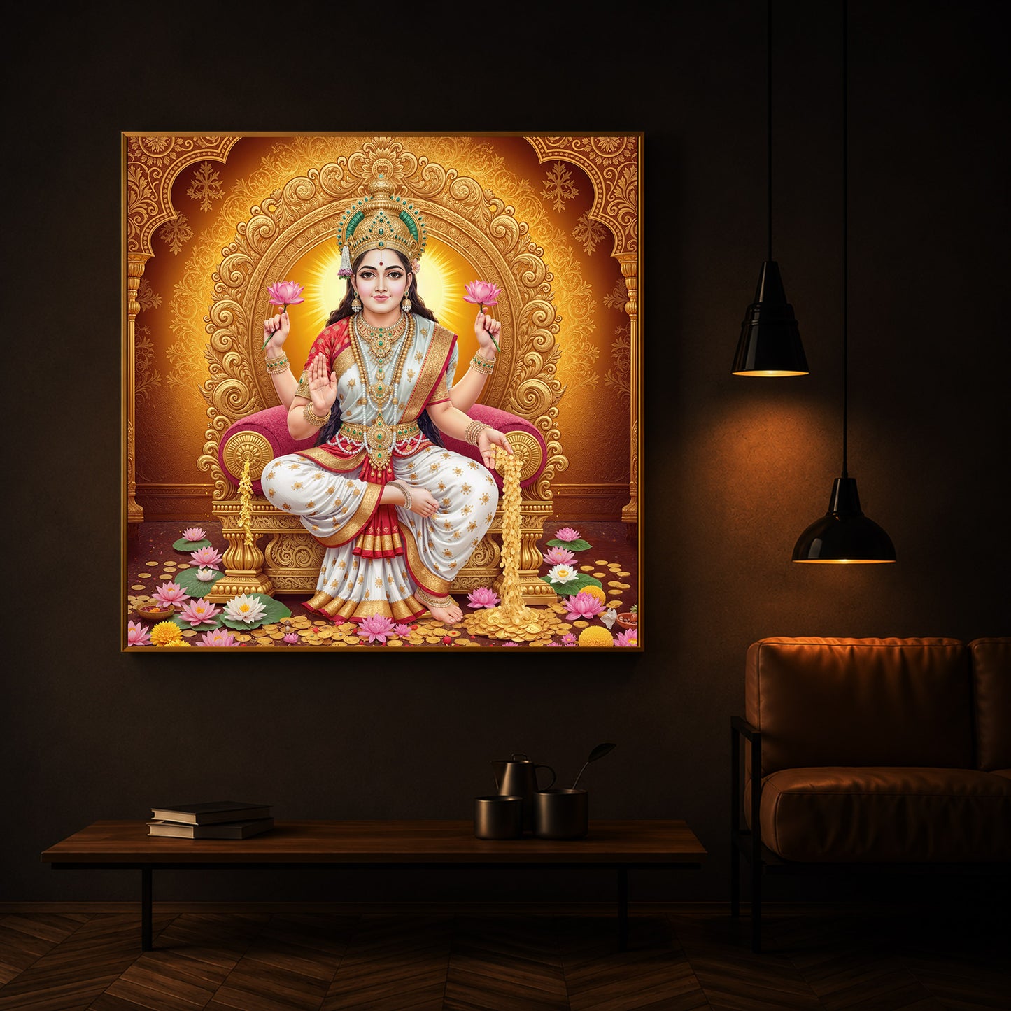 Maa Laxmi Modern Luxury Backlight Square Wall Art