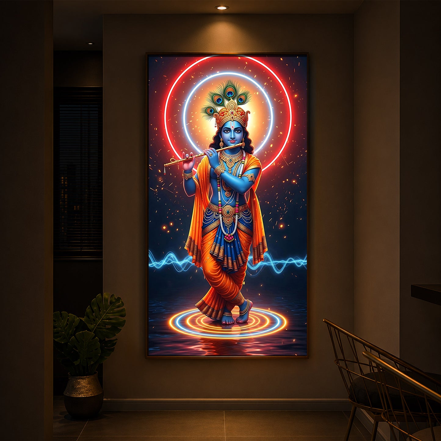 Divine Krishna Modern Luxury Backlight Vertical Wall Art