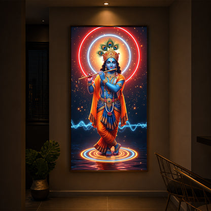 Divine Krishna Modern Luxury Backlight Vertical Wall Art
