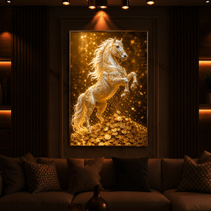 Majestic Golden Horse Modern Luxury Backlight Vertical Wall Art