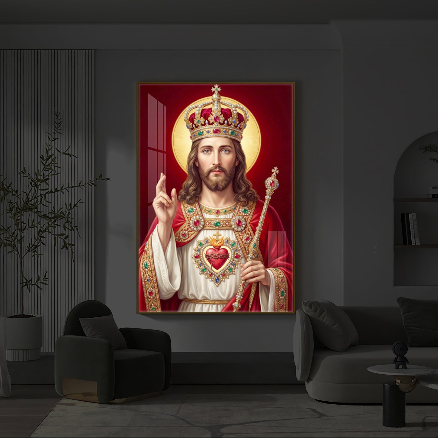 Holy God Christ The King Jesus Modern Luxury Backlight Vertical Wall Art