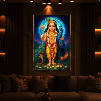 Lord Murugan Ji Modern Luxury Backlight Vertical Wall Art