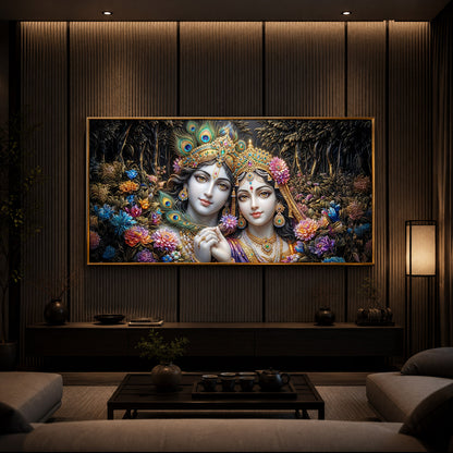 Spiritual Serenity Radha Krishna Modern Luxury Backlight Horizontal Wall Art