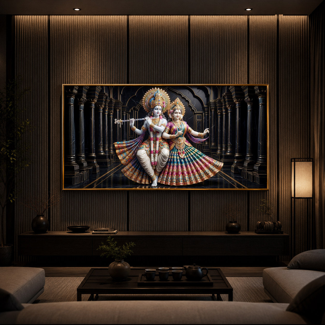Hindu Seities Radha & Krishna Modern Luxury Backlight Horizontal Wall Art