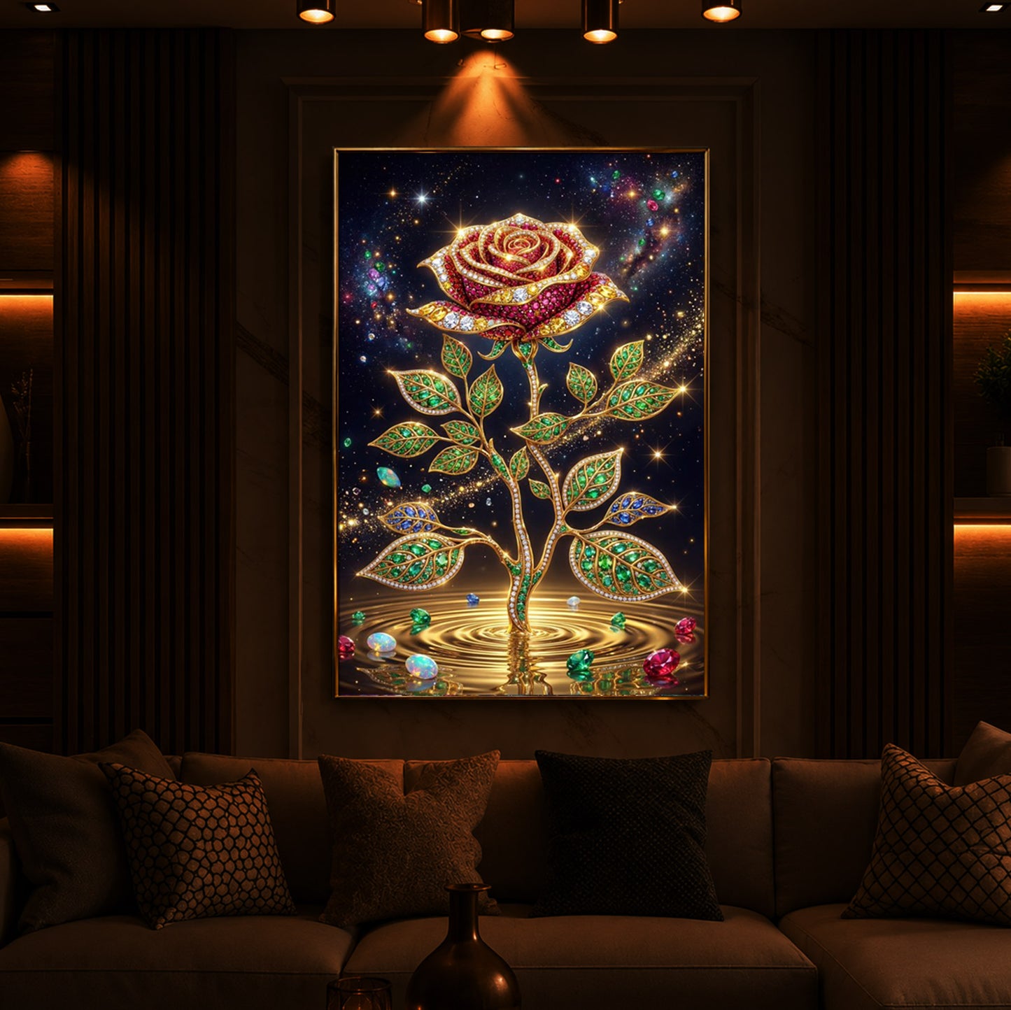 Rose Modern Luxury Backlight Vertical Wall Art