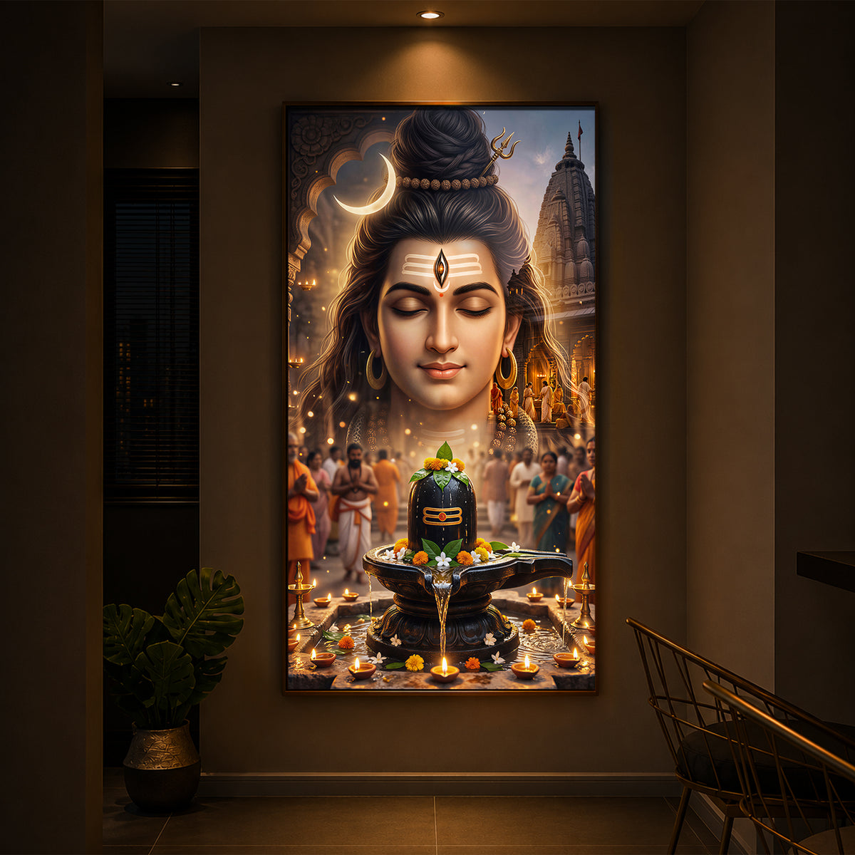 Lord Shiva Modern Luxury Backlight Vertical Wall Art