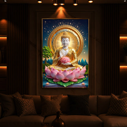 Lord Gautama Buddha Modern Luxury Backlight Vertical Wall Art