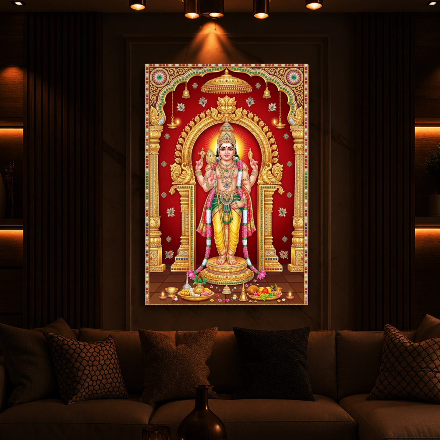 Son of Shiva Lord Murugan Modern Luxury Backlight Vertical Wall Art