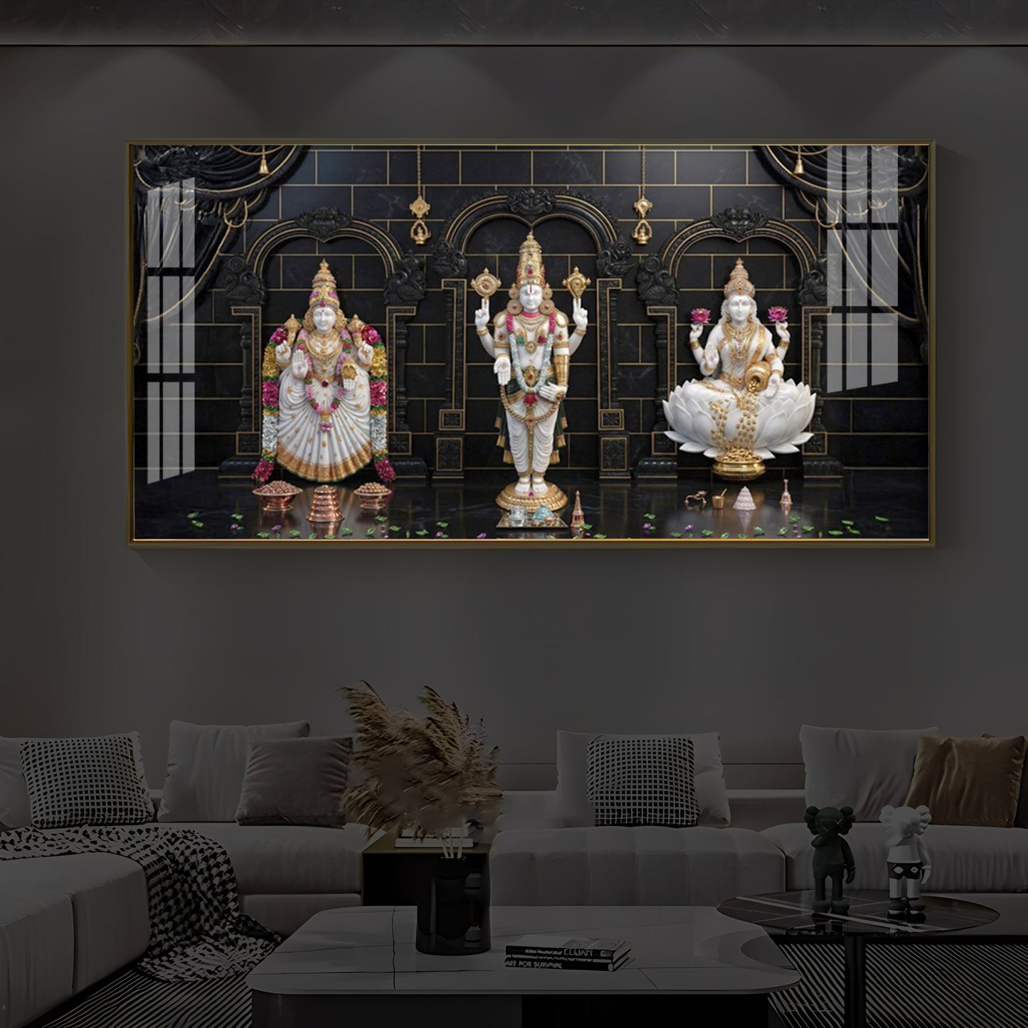 Maa Laxmi & Lord Venkateswara Modern Luxury Backlight Horizontal Wall Art