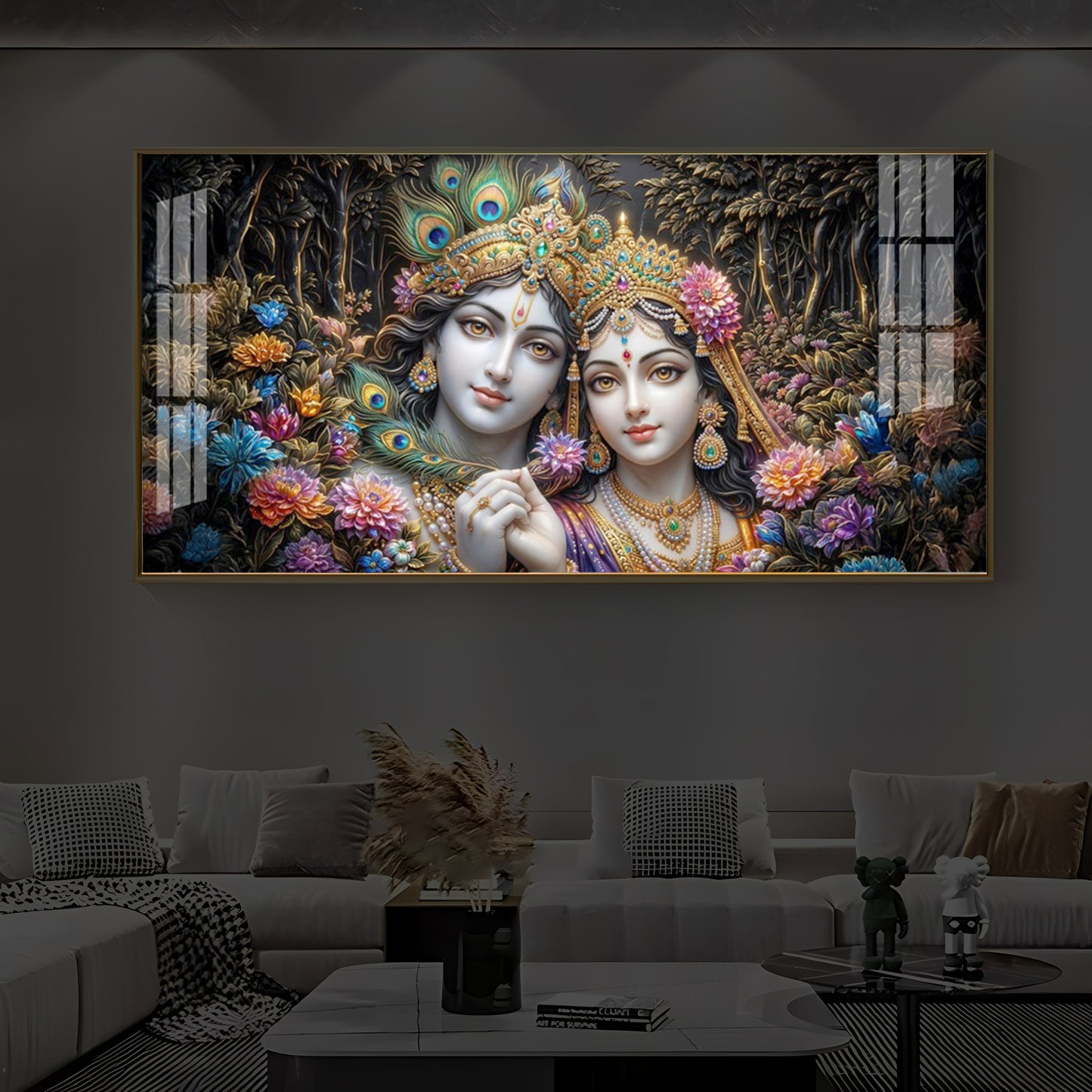 Spiritual Serenity Radha Krishna Modern Luxury Backlight Horizontal Wall Art