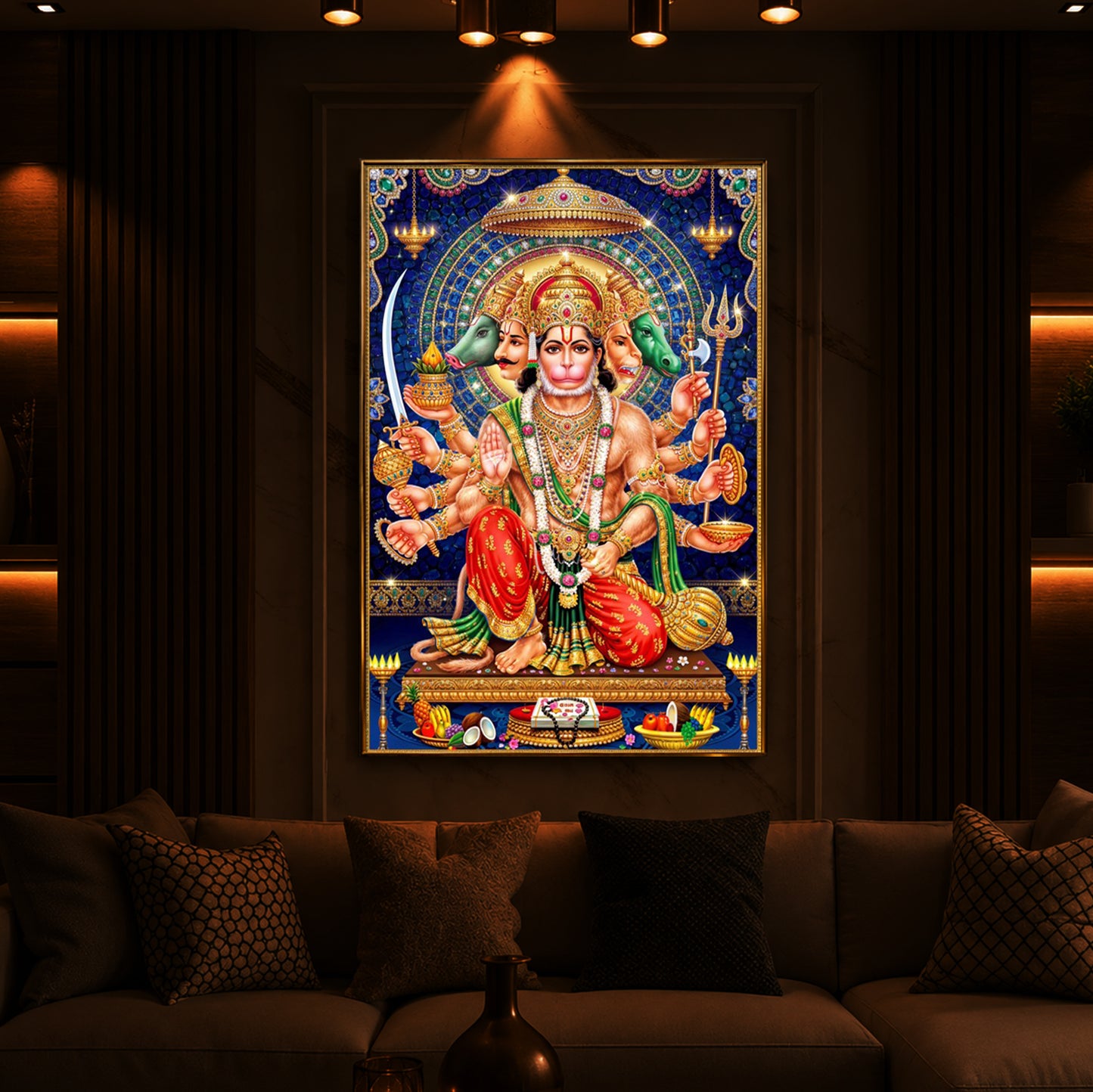 Panchamukhi Hanuman Ji Modern Luxury Backlight Vertical Wall Art