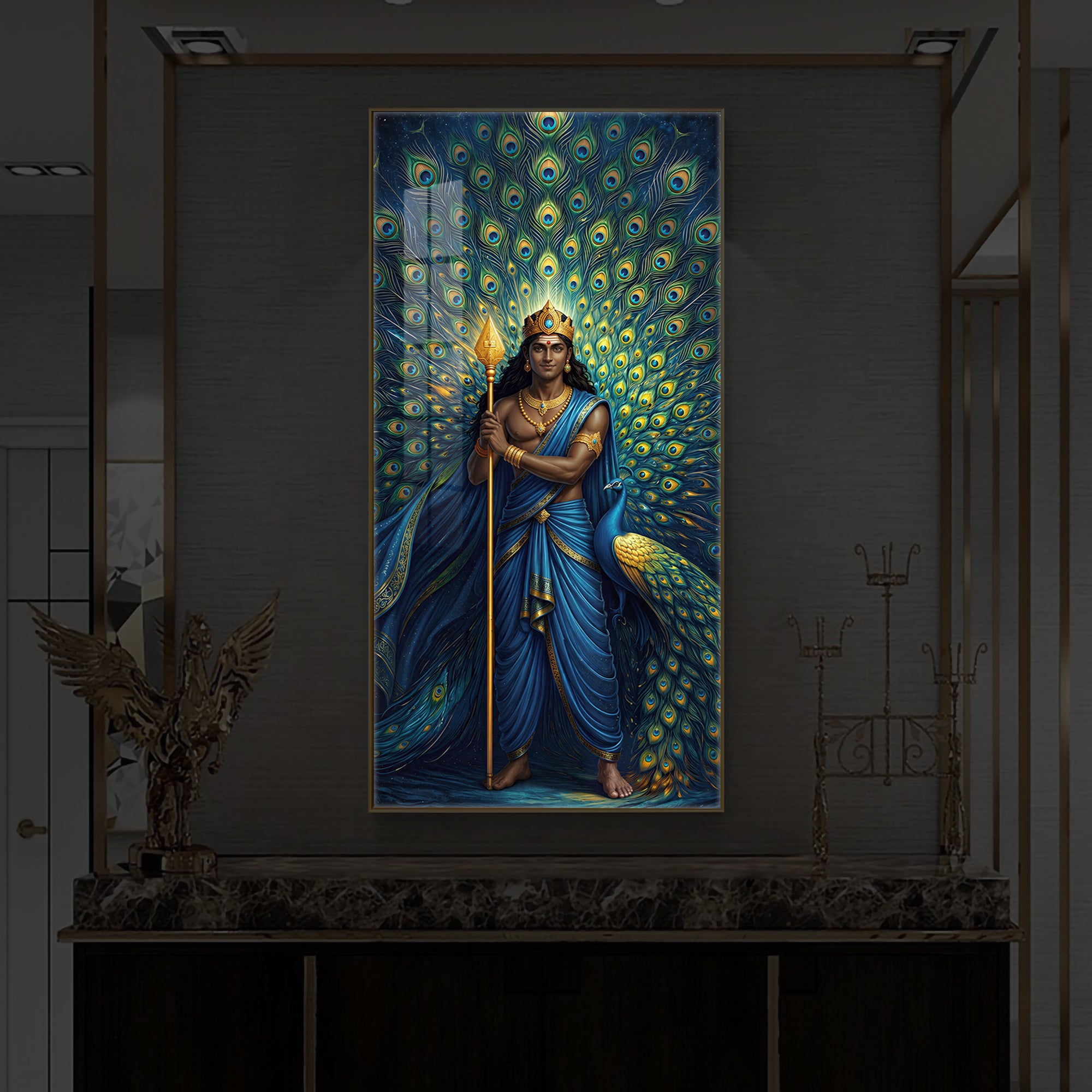 Murugan Bhagwan Ji Modern Luxury Backlight Vertical Wall Art