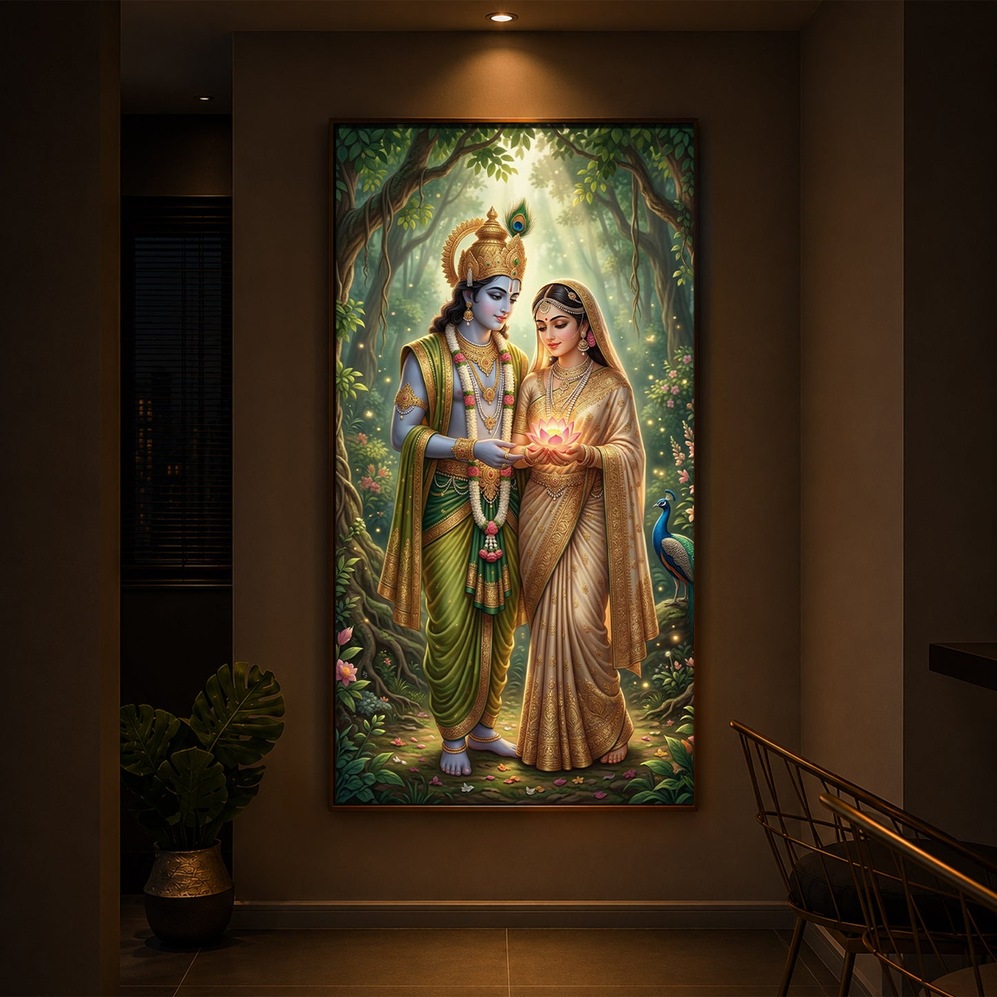 Shree Radhe Krishna Modern Luxury Backlight Vertical Wall Art