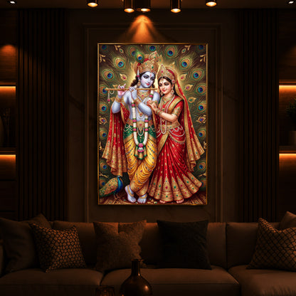 Radha Krishna Divine Bliss Modern Luxury Backlight Vertical Wall Art