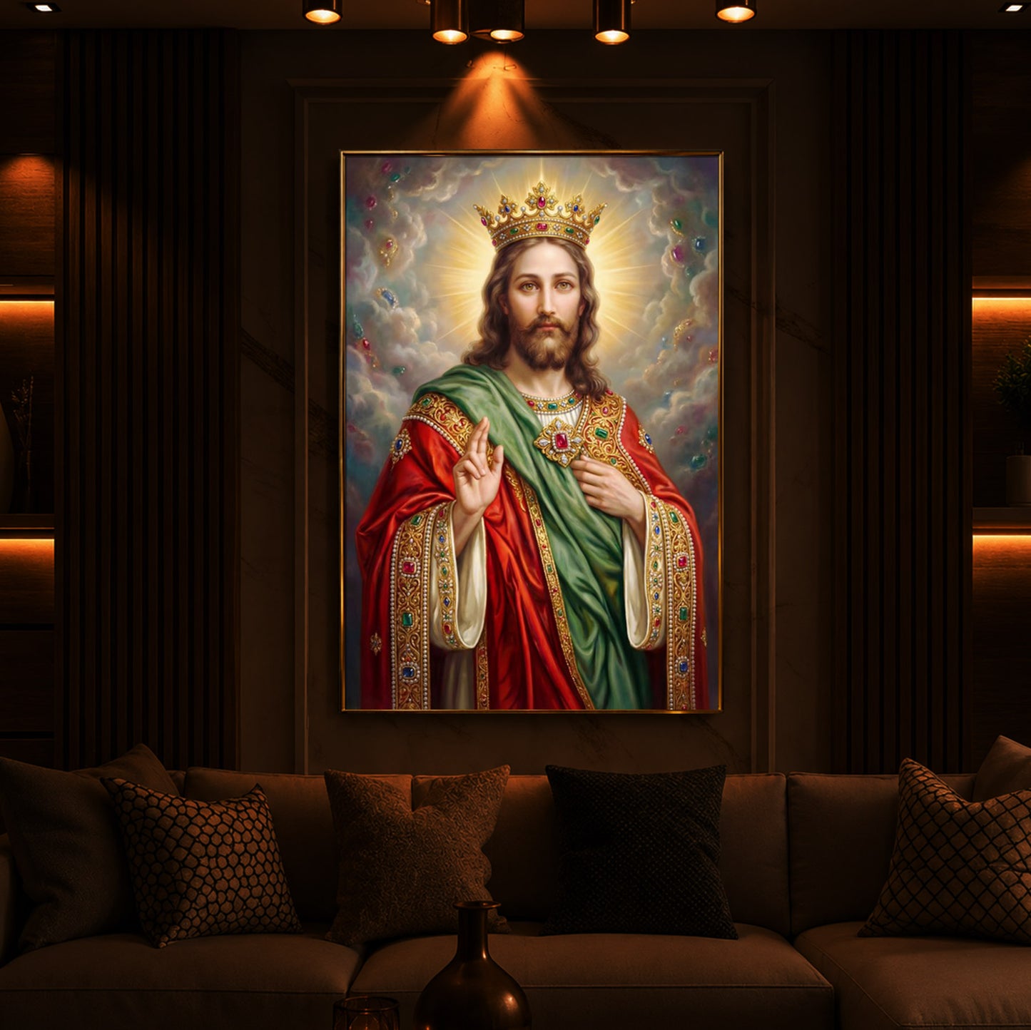 Christ The King Jesus Modern Luxury Backlight Vertical Wall Art